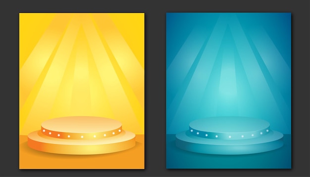 Vector yellow and blue podiums for product presentation background