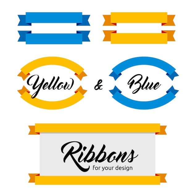 Vector yellow  and blue ribbons collection