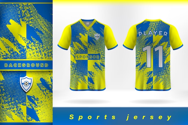 Yellow blue sports jersey t-shirt design modern art pattern and template