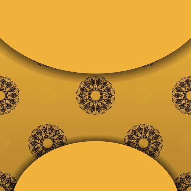 A yellow brochure with luxurious brown ornamentation prepared for typography.