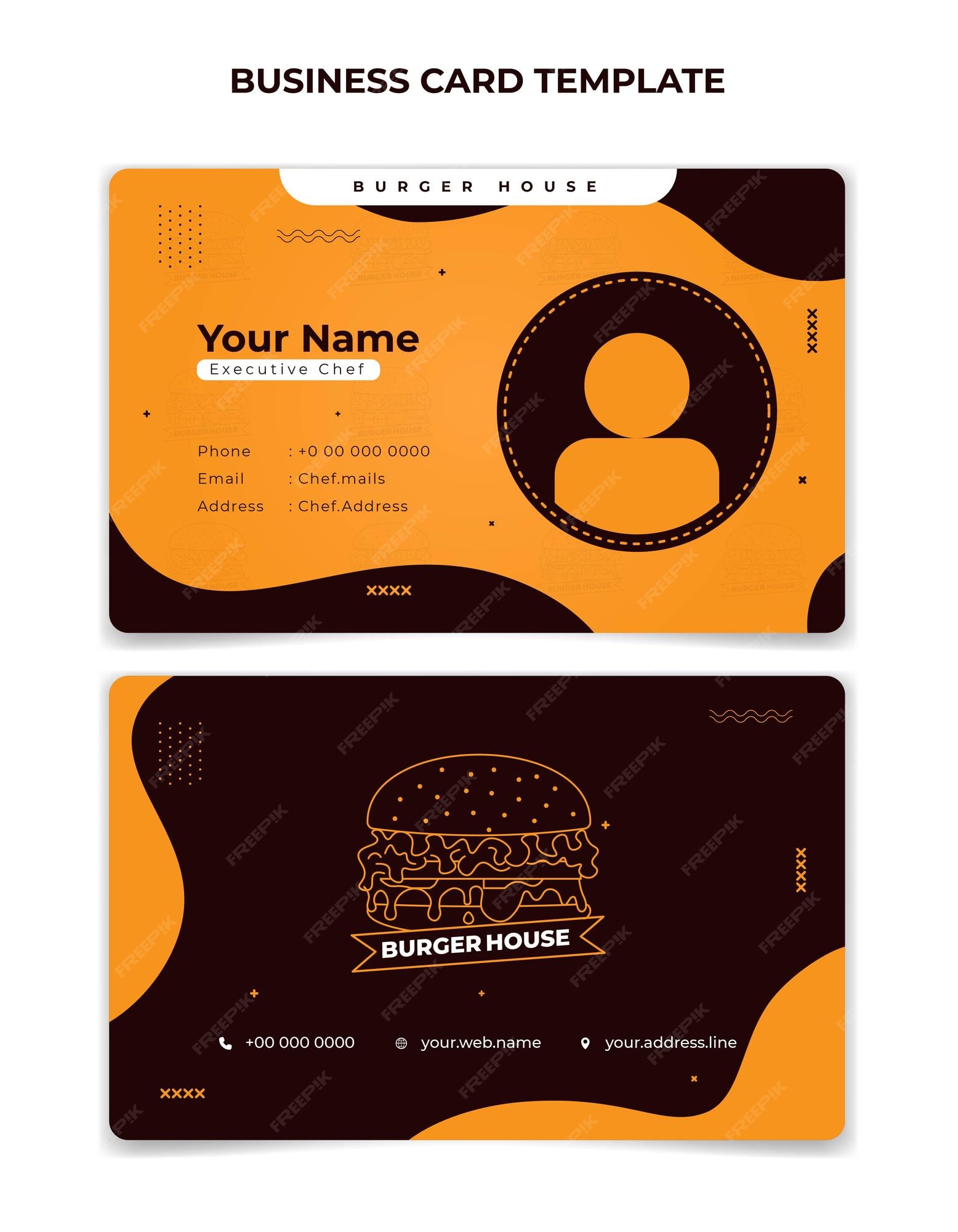 Premium Vector | Yellow and brown id card with simple wave and burger background  design for restaurant