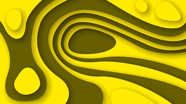 yellow and brown wavy abstract paper cut background vector shadows 3d smooth objects modern design