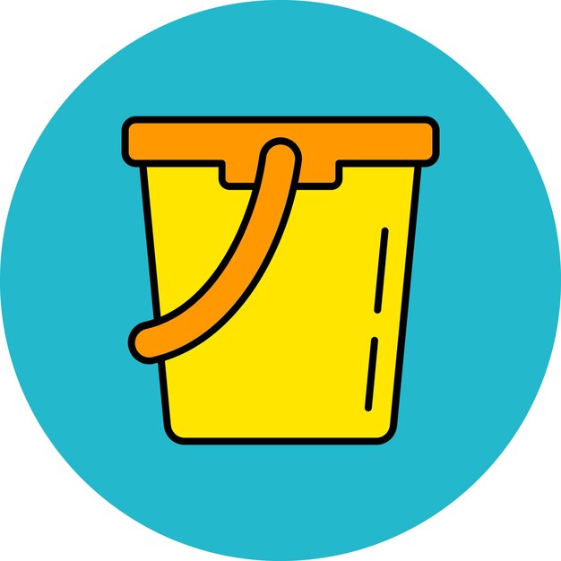 a yellow bucket with a strap that says  a  on it