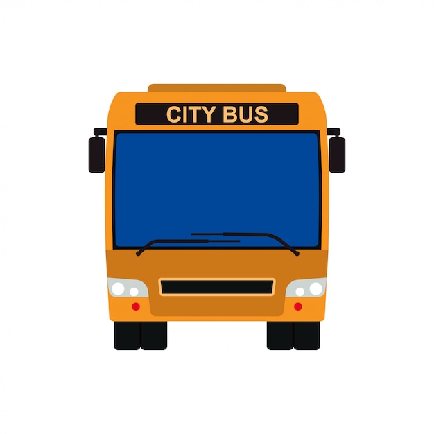 Yellow bus front view vector vehicle illustration. transportation travel isolated public car icon.