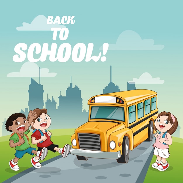 Yellow bus kids back to school cartoon icon