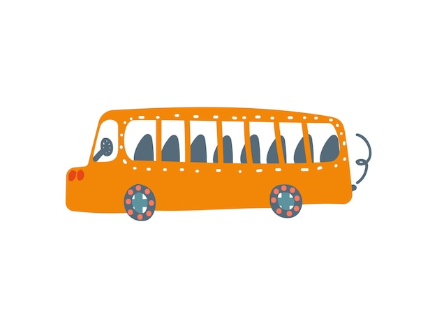 Yellow bus public transport side view cartoon vector illustration