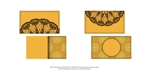 Yellow business card with greek brown ornaments for your personality.