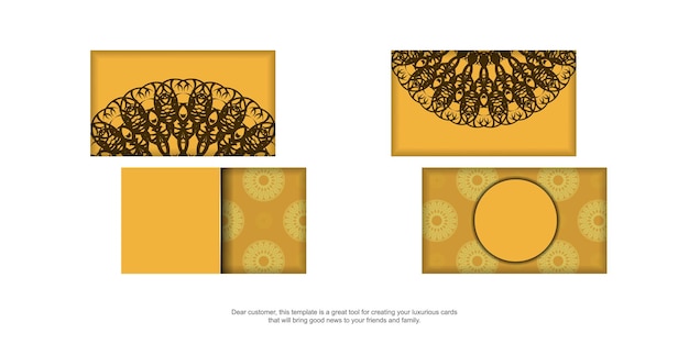 Yellow business card with old brown pattern for your contacts.