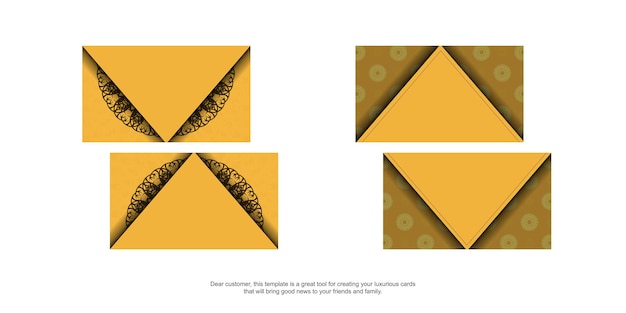 Yellow business card with vintage brown ornament for your personality.