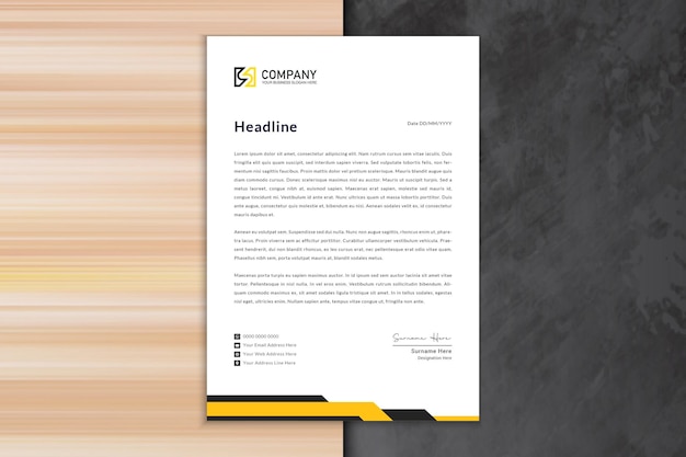 Giallo business e design moderno del modello di carta intestata di stampa