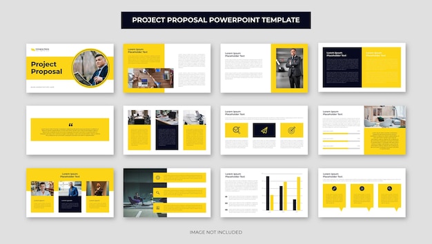 Modello powerpoint di relazione annuale di progettazione di diapositive di presentazione del progetto di proposta commerciale gialla