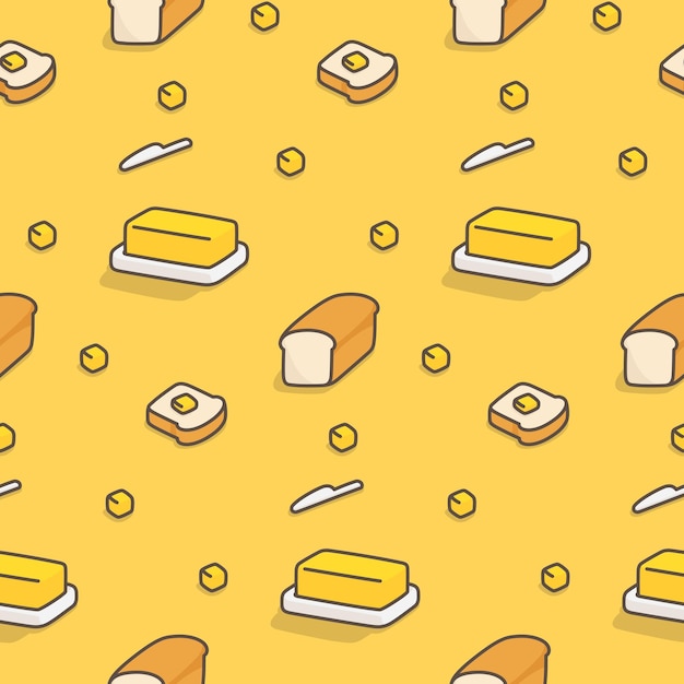 Yellow butter and sliced bread seamless pattern Gift Wrap wallpaper background kawaii doodle flat