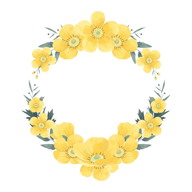 Yellow buttercup wreath flower frame background