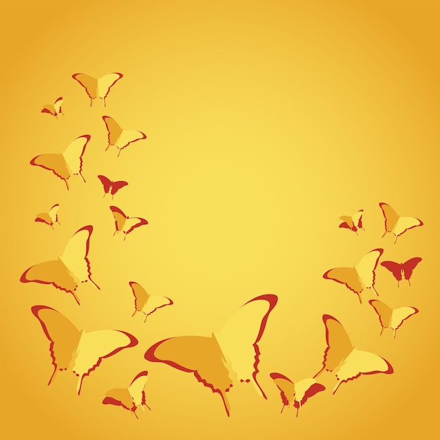 Vector yellow butterflies on yellow background in cut paper style abstractionx9