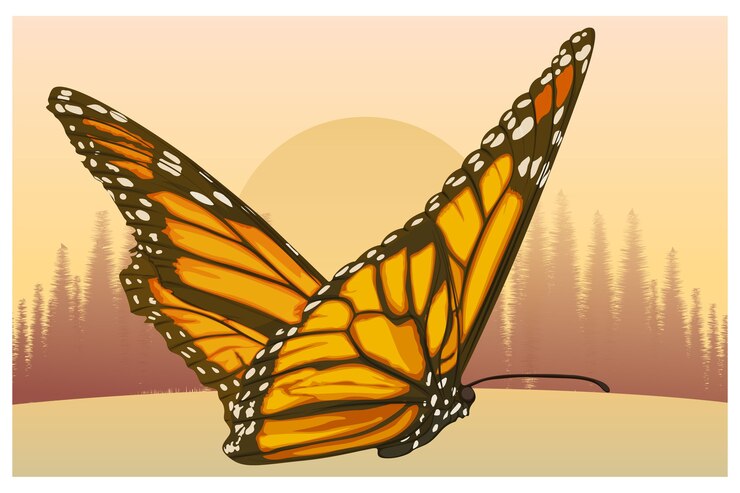 Vector yellow butterfly illustration in the afternoon