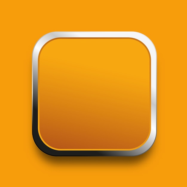 Vector yellow button template with metal frame on orange background