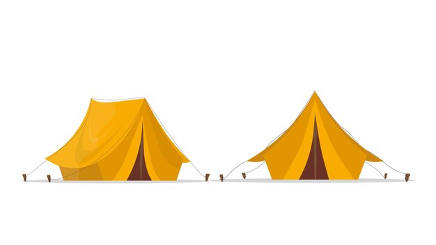 Yellow camping tent. Isolated on a white background. .