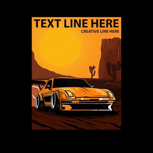 Yellow car on the desert illustration