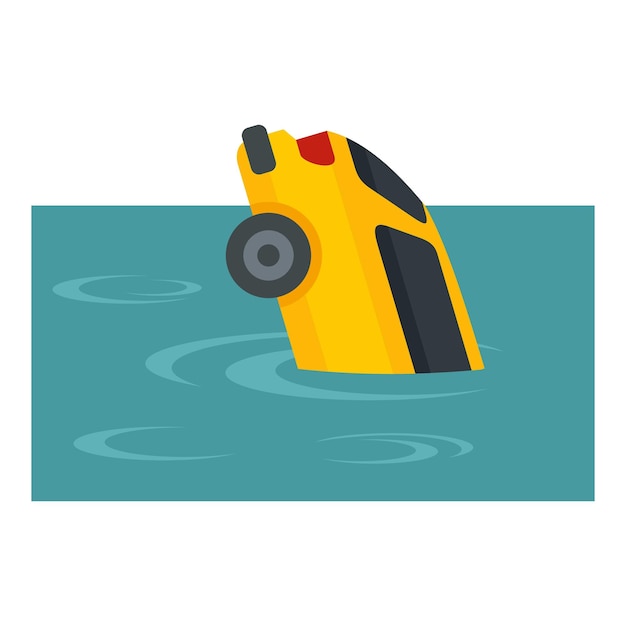 Vector yellow car flood icon flat illustration of yellow car flood vector icon for web design