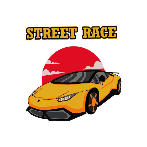 Yellow car illustration on sun background