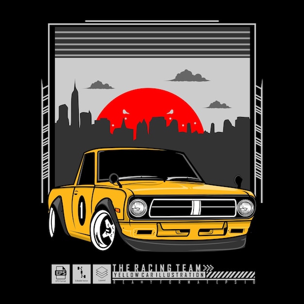 Vector yellow car illustration with a black background