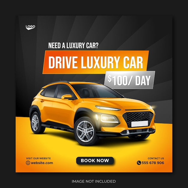 yellow car rental promotion social media post template