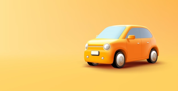 Yellow car retro vintage model 3d illustration cartoon style cute vehicle isolated on yellow