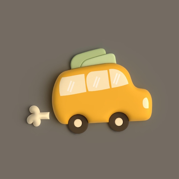 yellow car on vacation in 3d style