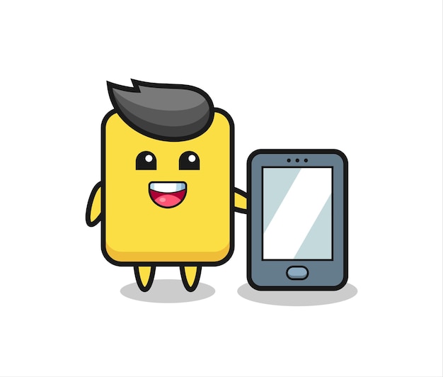 Cartellino giallo illustrazione cartone animato in possesso di uno smartphone
