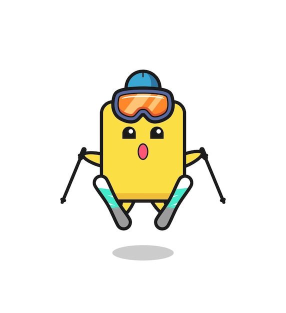 Yellow card mascot character as a ski player , cute style design for t shirt, sticker, logo element