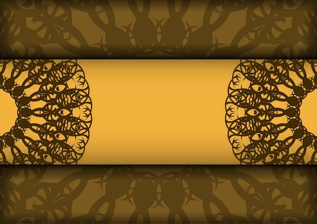 Yellow card with brown mandala pattern for your design.