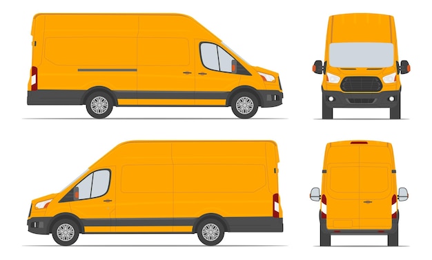 Vettore furgone cargo giallo per la consegna di merci in vista differente lato posteriore anteriore illustrazione vettoriale