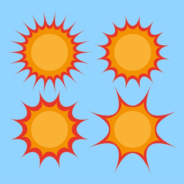 Yellow cartoon suns. Sketch flat drawing. Vector illustration.