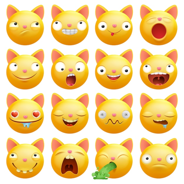 Vector yellow cat emoticons cartoon characters