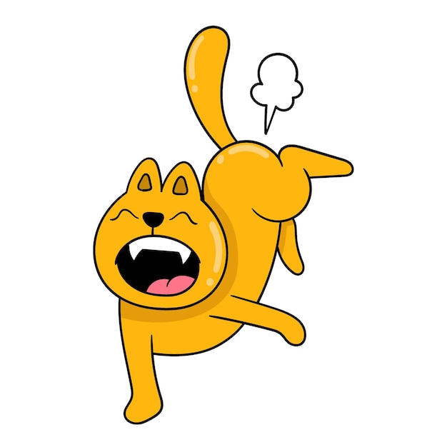 The yellow cat is screaming doodle icon image kawaii