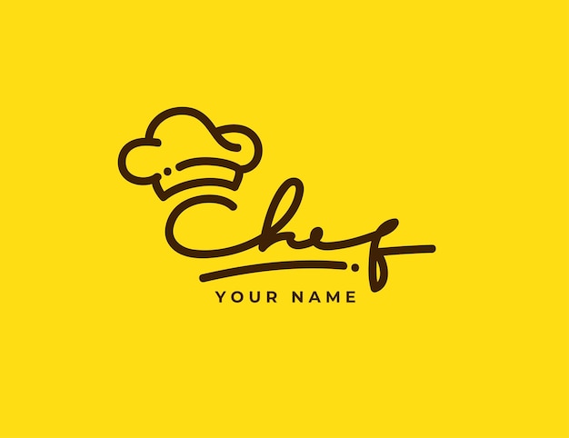 A yellow chef logo with a chef hat on a yellow background