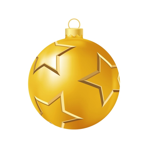 Yellow Christmas tree toy with golden stars Realistic color illustration