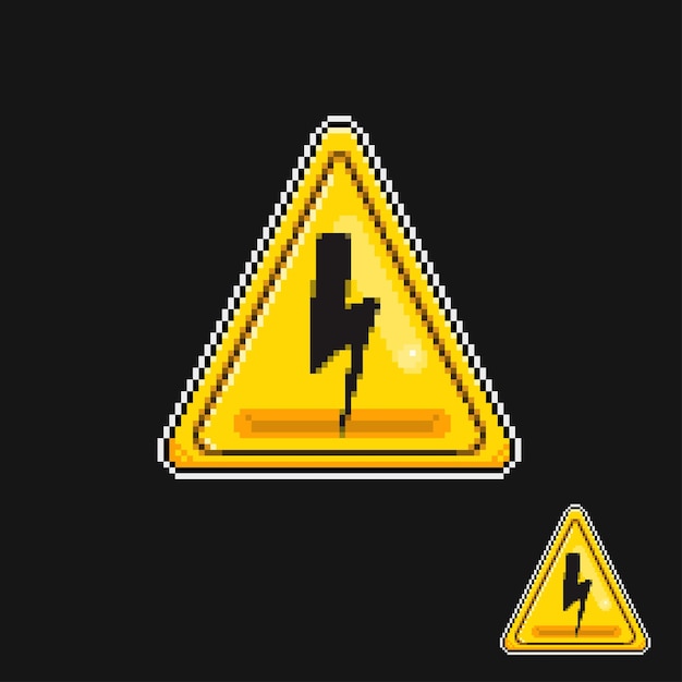 Vector yellow circle thunder sign in pixel art style