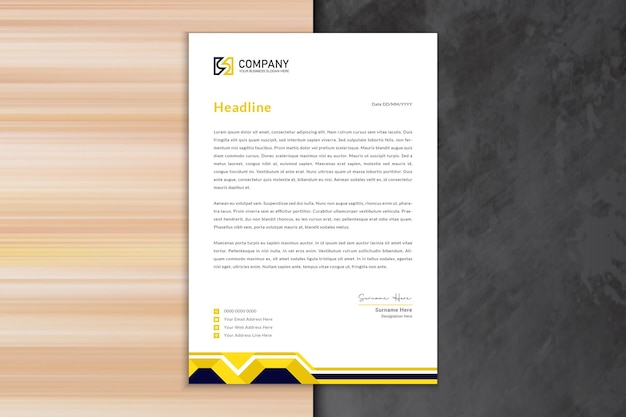 Design del modello di carta intestata stile business pulito giallo