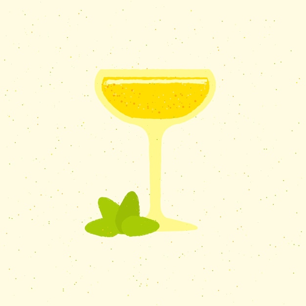 Cocktail giallo con menta e agrumi per bar illustrazione vettoriale piatta con consistenza