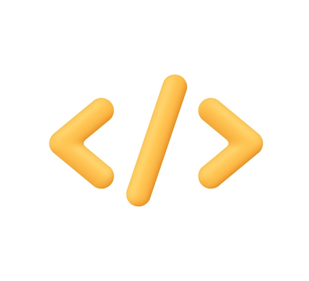 Yellow code symbol with angle brackets and slash Programming coding 3d vector icon Cartoon minimal
