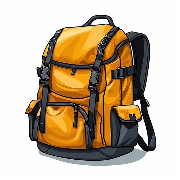 Yellow color Backpack handdrawn vector white background