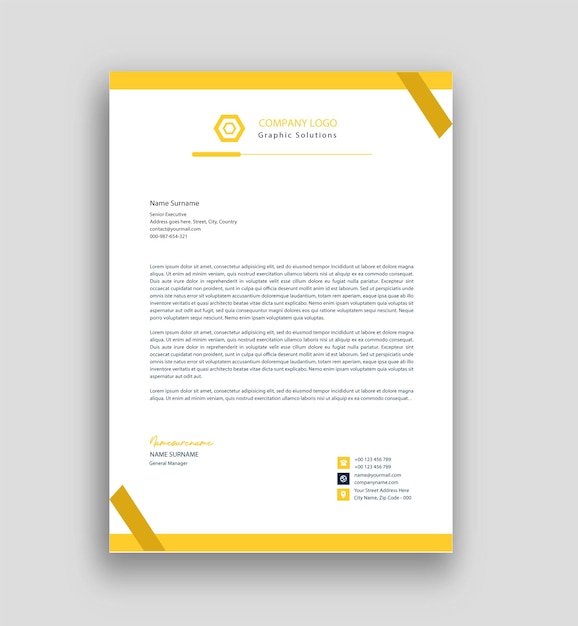 yellow color business letterhead template