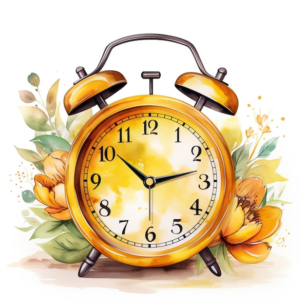 Vector yellow color clock watercolor vector white background iso