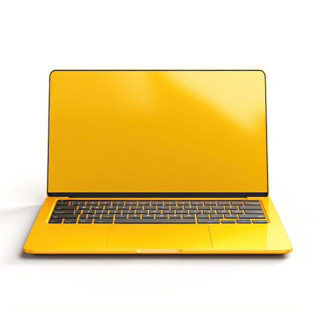 Vector yellow color computer 3d vector white background isolated