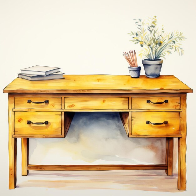 Vector yellow color desk watercolor vector white background isol