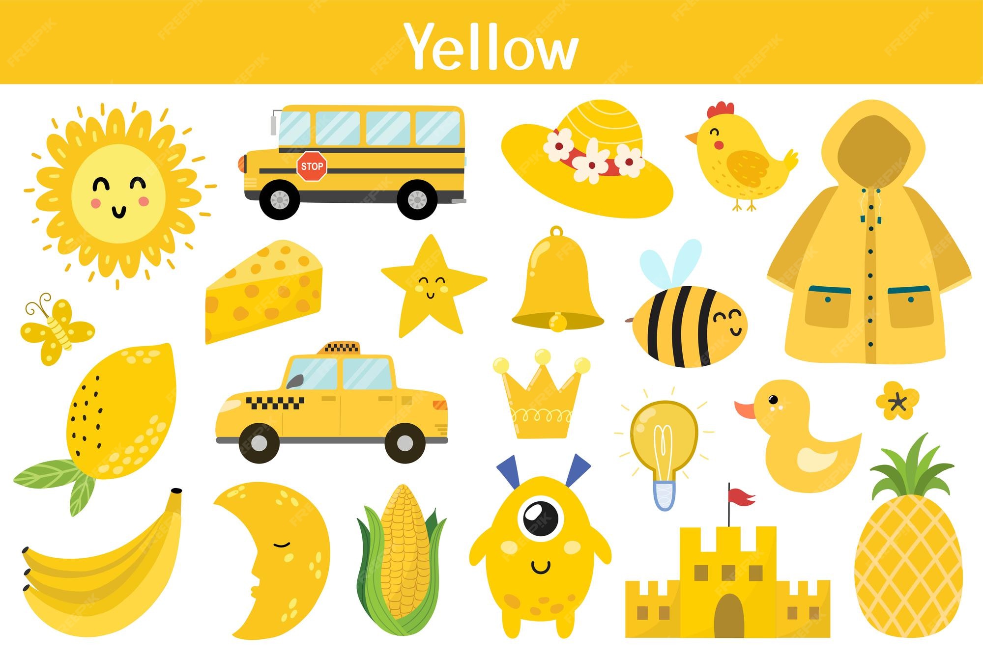 premium-vector-yellow-color-objects-set-learning-colors-for-kids-cute