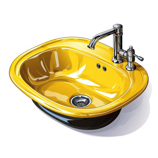 Vector yellow color sink handdrawn vector white background isol