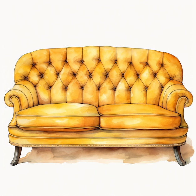 Yellow color Sofa watercolor vector white background isol