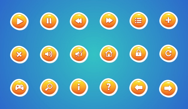 Vector yellow color user interface buttons set